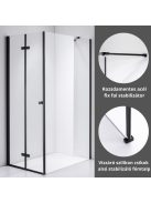 Stuxi Verona Black 100x110 aszimmetrikus csuklóajtós zuhanykabin 6 mm vízlepergető biztonsági üveggel, fekete