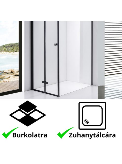 Stuxi Verona Black 100x120 aszimmetrikus csuklóajtós zuhanykabin 6 mm vízlepergető biztonsági üveggel, fekete