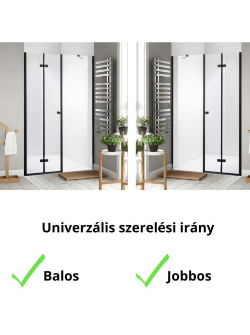Stuxi Verona Fix Black 170 cm (100+70) széles csukló zuhanyajtó fix fallal, 6 mm vízlepergető üveggel, matt fekete profillal, 195 cm magas