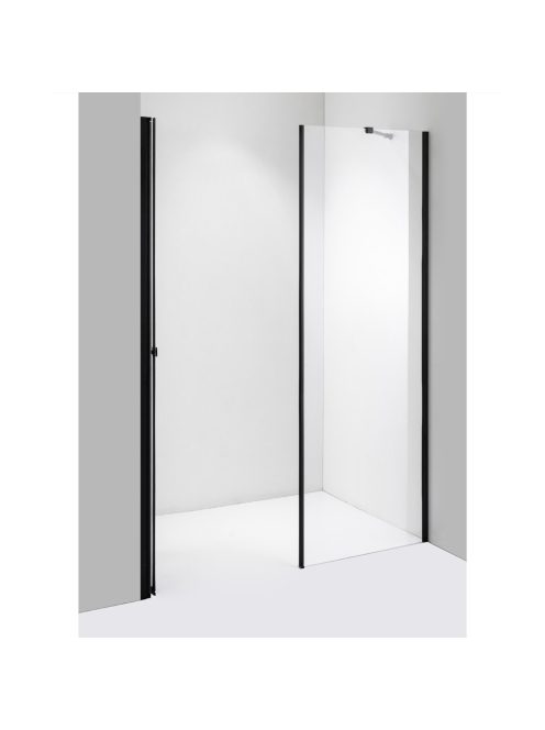 Stuxi Verona Fix Black 170 cm (100+70) széles csukló zuhanyajtó fix fallal, 6 mm vízlepergető üveggel, matt fekete profillal, 195 cm magas