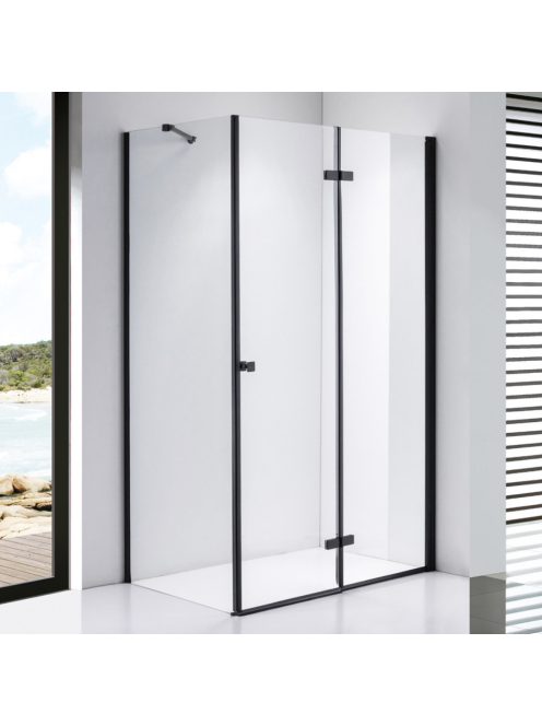 Stuxi Verona Black 100x70 aszimmetrikus csuklóajtós zuhanykabin 6 mm vízlepergető biztonsági üveggel, fekete