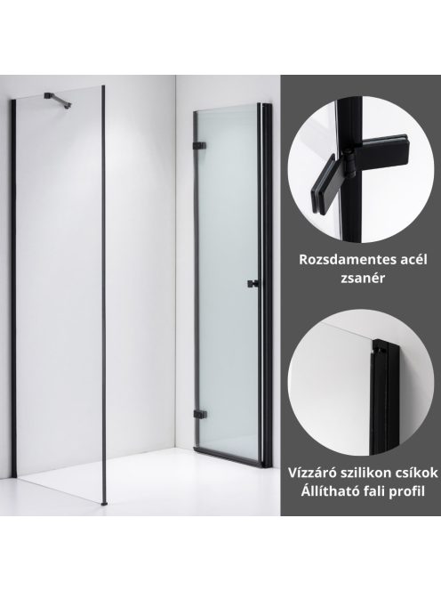 Stuxi Verona Black 100x90 aszimmetrikus csuklóajtós zuhanykabin 6 mm vízlepergető biztonsági üveggel, fekete