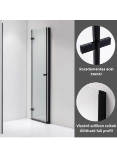   Stuxi Verona Black 100 cm széles csukló zuhanyajtó, 6 mm vízlepergető üveggel, fekete profillal