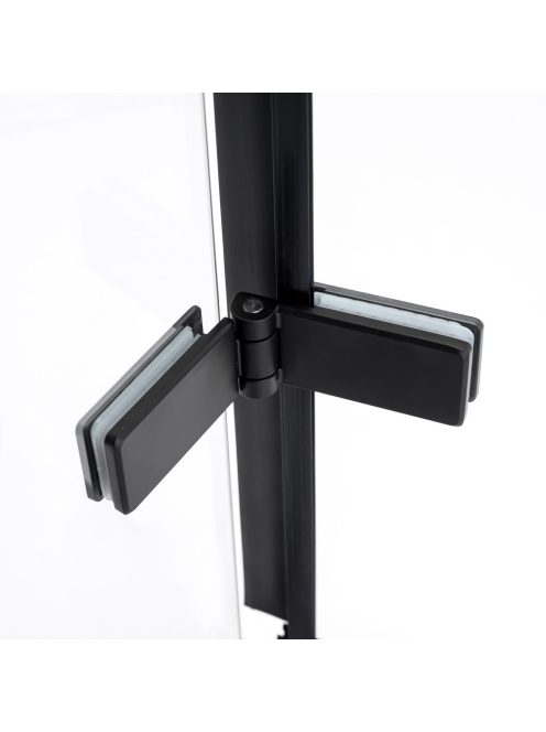 Stuxi Verona Big Black 230 cm széles aszimmetrikus kétszárnyú csukló zuhanyajtó, 6 mm vízlepergető üveggel, matt fekete profillal, 195 cm magas