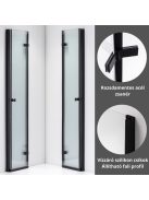 Stuxi Verona Duo Black 110x110 cm szögletes két csuklóajtós zuhanykabin, 6 mm vízlepergető üveggel, fekete