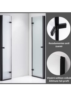   Stuxi Verona Duo Black 110x80 aszimmetrikus két csuklóajtós zuhanykabin 6 mm vízlepergető üveggel, fekete