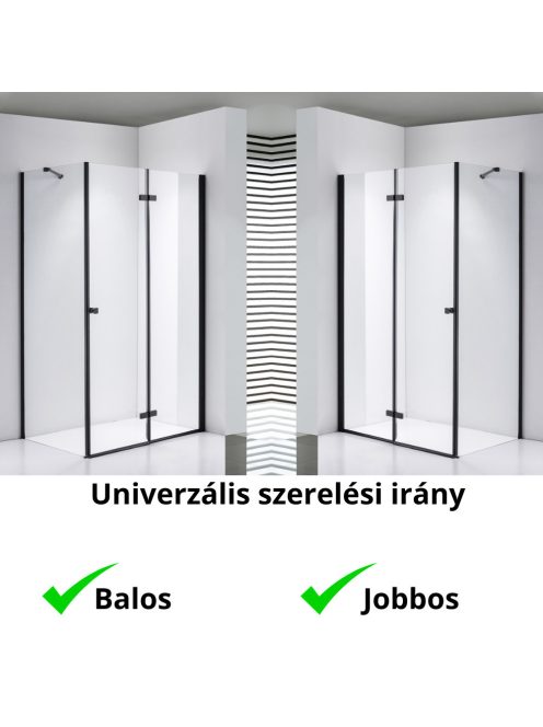 Stuxi Verona Black 110x100 aszimmetrikus csuklóajtós zuhanykabin 6 mm vízlepergető biztonsági üveggel, fekete