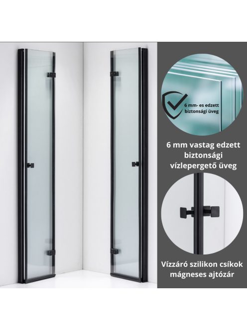 Stuxi Verona Duo Black 120x120 cm szögletes két csuklóajtós zuhanykabin, 6 mm vízlepergető üveggel, fekete