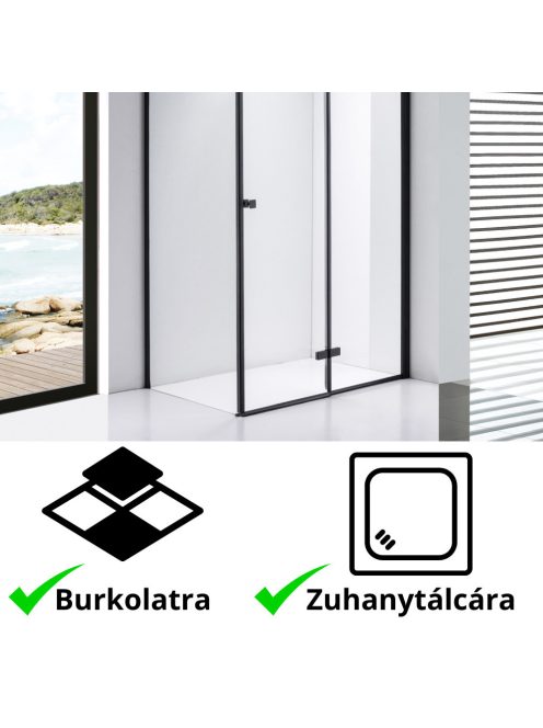 Stuxi Verona Black 120x100 aszimmetrikus csuklóajtós zuhanykabin 6 mm vízlepergető biztonsági üveggel, fekete