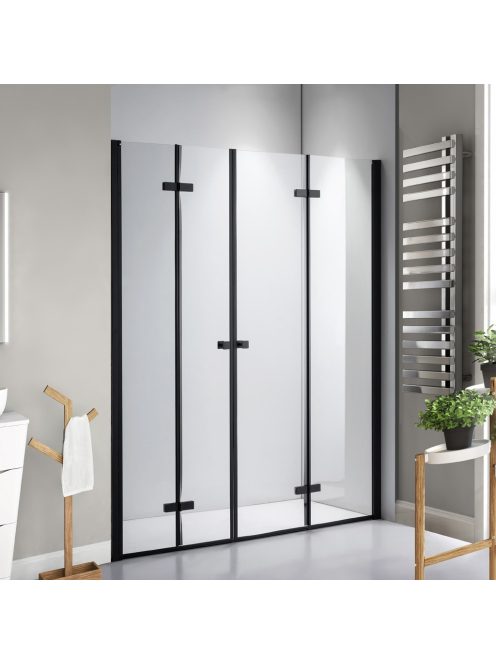 Stuxi Verona Big Black 160 cm széles aszimmetrikus kétszárnyú csukló zuhanyajtó (70+90 cm), 6 mm vízlepergető üveggel, matt fekete profillal, 195 cm magas