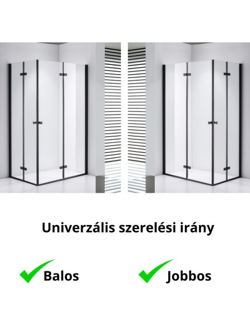 Stuxi Verona Duo Black 70x100 aszimmetrikus két csuklóajtós zuhanykabin 6 mm vízlepergető üveggel, fekete