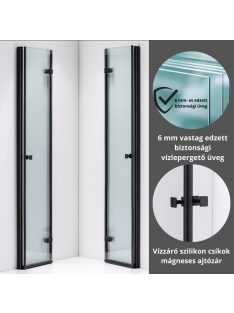   Stuxi Verona Duo Black 70x70 cm szögletes két csuklóajtós zuhanykabin, 6 mm vízlepergető üveggel, fekete