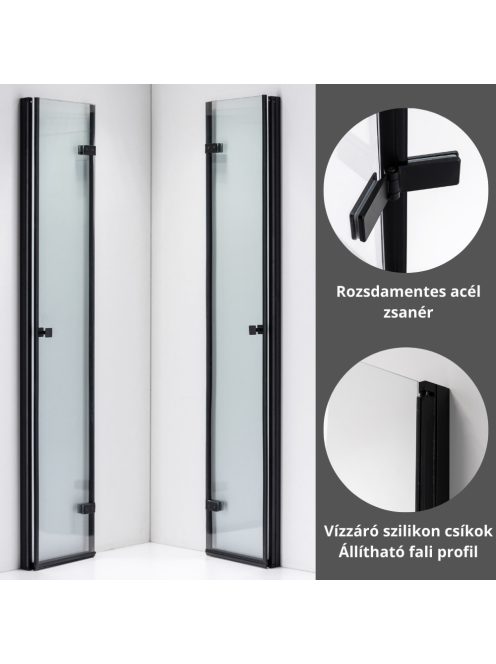 Stuxi Verona Duo Black 70x70 cm szögletes két csuklóajtós zuhanykabin, 6 mm vízlepergető üveggel, fekete
