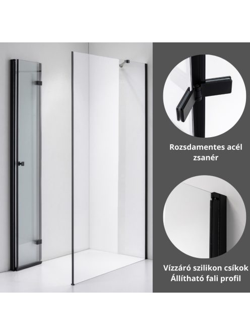 Stuxi Verona Black 70x100 aszimmetrikus csuklóajtós zuhanykabin 6 mm vízlepergető biztonsági üveggel, fekete