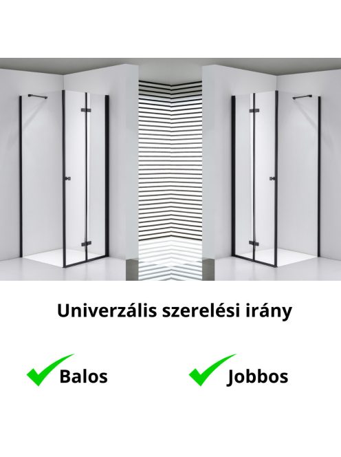 Stuxi Verona Black 70x70 cm szögletes csuklóajtós zuhanykabin, 6 mm vízlepergető üveggel, fekete elemekkel
