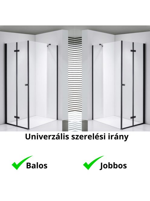 Stuxi Verona Black 70x90 aszimmetrikus csuklóajtós zuhanykabin 6 mm vízlepergető biztonsági üveggel, fekete