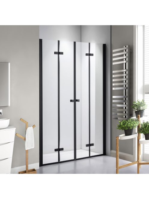 Stuxi Verona Big Black 160 cm széles kétszárnyú csukló zuhanyajtó (80+80 cm), 6 mm vízlepergető üveggel, matt fekete profillal, 195 cm magas