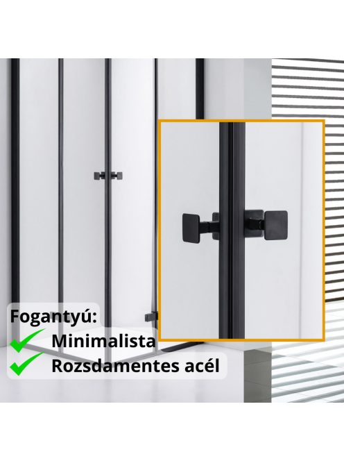 Stuxi Verona Duo Black 80x80 cm szögletes két csuklóajtós zuhanykabin, 6 mm vízlepergető üveggel, fekete