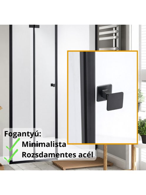 Stuxi Verona Fix Black 170 cm (80+90) széles csukló zuhanyajtó fix fallal, 6 mm vízlepergető üveggel, matt fekete profillal, 195 cm magas