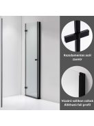 Stuxi Verona Black 80 cm széles csukló zuhanyajtó, 6 mm vízlepergető üveggel, fekete profillal