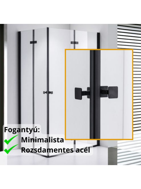 Stuxi Verona Duo Black 90x70 aszimmetrikus két csuklóajtós zuhanykabin 6 mm vízlepergető üveggel, fekete