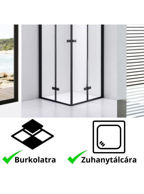 Stuxi Verona Duo Black 90x90 cm szögletes két csuklóajtós zuhanykabin, 6 mm vízlepergető üveggel, fekete