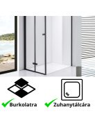 Stuxi Verona Black 90x100 aszimmetrikus csuklóajtós zuhanykabin 6 mm vízlepergető biztonsági üveggel, fekete