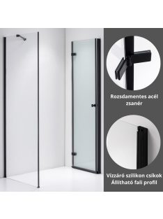   Stuxi Verona Black 90x70 aszimmetrikus csuklóajtós zuhanykabin 6 mm vízlepergető biztonsági üveggel, fekete