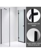 Stuxi Verona Black 90x80 aszimmetrikus csuklóajtós zuhanykabin 6 mm vízlepergető biztonsági üveggel, fekete