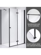 Stuxi Verona Black 90x80 aszimmetrikus csuklóajtós zuhanykabin 6 mm vízlepergető biztonsági üveggel, fekete