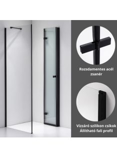   Stuxi Verona Black 90x90 cm szögletes csuklóajtós zuhanykabin, 6 mm vízlepergető üveggel, fekete elemekkel