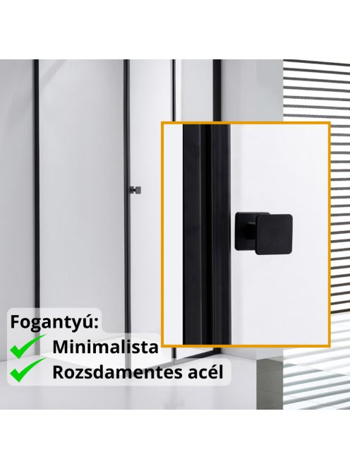 Stuxi Verona Black 90x90 cm szögletes csuklóajtós zuhanykabin, 6 mm vízlepergető üveggel, fekete elemekkel