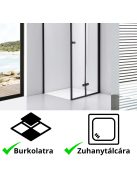 Stuxi Verona Black 90x90 cm szögletes csuklóajtós zuhanykabin, 6 mm vízlepergető üveggel, fekete elemekkel
