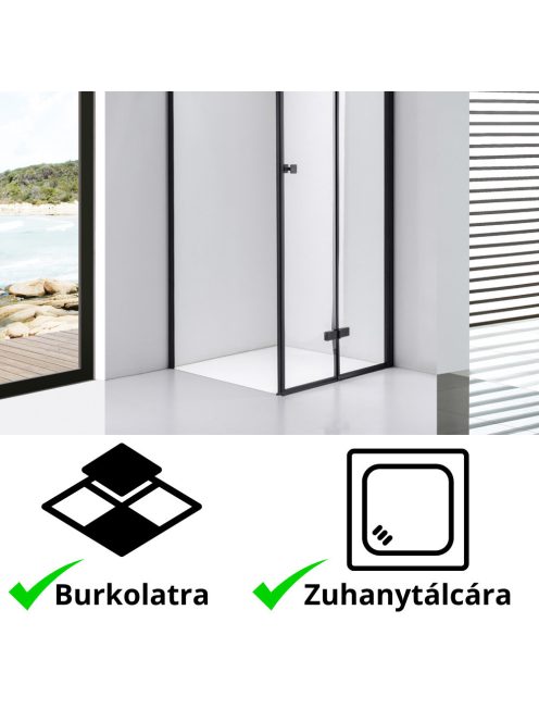 Stuxi Verona Black 90x90 cm szögletes csuklóajtós zuhanykabin, 6 mm vízlepergető üveggel, fekete elemekkel
