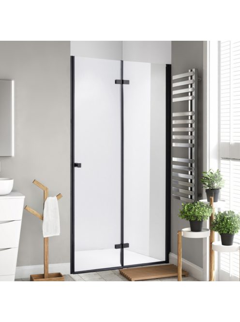 Stuxi Verona Black 90 cm széles csukló zuhanyajtó, 6 mm vízlepergető üveggel, fekete profillal