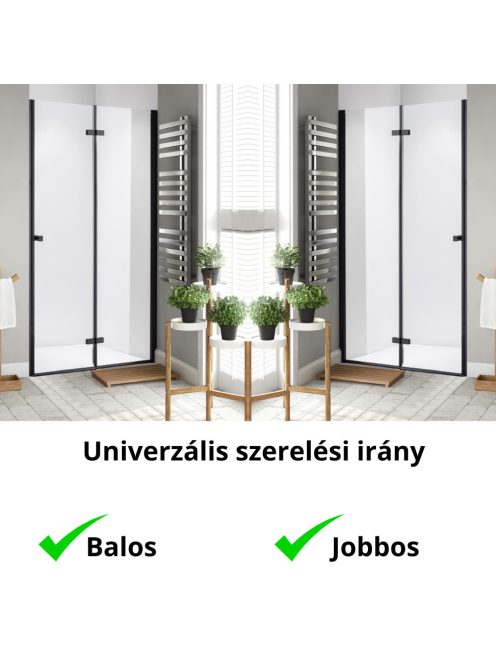 Stuxi Verona Black 90 cm széles csukló zuhanyajtó, 6 mm vízlepergető üveggel, fekete profillal