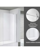 Stuxi Eco Walk-in zuhanyfal, 120x195 cm, 6 mm vastag vízlepergető biztonsági üveggel, 195 cm magas, helytakarékos sarok stabilizátorral