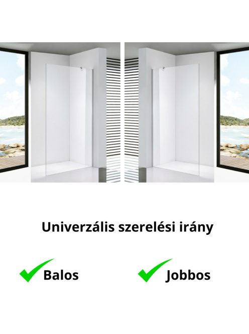 Stuxi Eco Walk-in zuhanyfal, 80x195 cm, 6 mm vastag vízlepergető biztonsági üveggel, 195 cm magas, helytakarékos sarok stabilizátorral