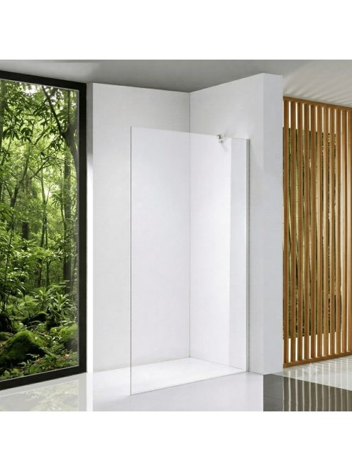 Stuxi Eco Walk-in zuhanyfal, 90x195 cm, 6 mm vastag vízlepergető biztonsági üveggel, 195 cm magas, helytakarékos sarok stabilizátorral