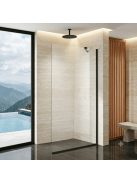 Stuxi Eco Black Walk-in zuhanyfal, 110x195 cm, 6 mm vastag vízlepergető biztonsági üveggel, 195 cm magas, helytakarékos sarok stabilizátorral