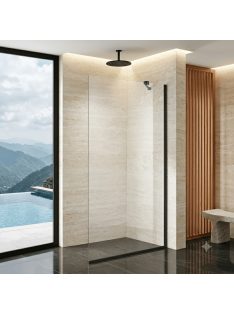   Stuxi Eco Black Walk-in zuhanyfal, 110x195 cm, 6 mm vastag vízlepergető biztonsági üveggel, 195 cm magas, helytakarékos sarok stabilizátorral