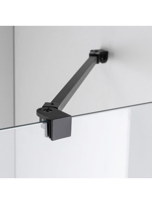 Stuxi Eco Black Walk-in zuhanyfal, 80x195 cm, 6 mm vastag vízlepergető biztonsági üveggel, 195 cm magas, helytakarékos sarok stabilizátorral