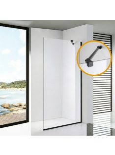   Stuxi Eco Black Walk-in zuhanyfal, 90x195 cm, 6 mm vastag vízlepergető biztonsági üveggel, 195 cm magas, helytakarékos sarok stabilizátorral