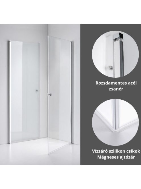 Stuxi Bari Duo 100x90 aszimmetrikus 2 nyíló ajtós zuhanykabin 6 mm vízlepergető biztonsági üveggel, króm