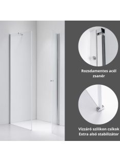   Stuxi Bari 70x70 cm szögletes nyílóajtós zuhanykabin, 6 mm vízlepergető üveggel, króm elemekkel
