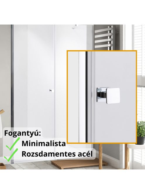 Stuxi Bari Fix 150 cm (70+80) széles nyíló zuhanyajtó fix fallal, 6 mm vízlepergető üveggel, króm profillal, 195 cm magas