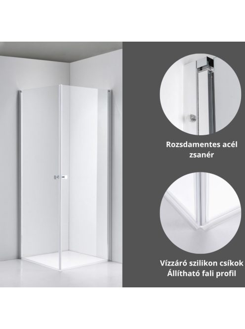 Stuxi Bari Duo 70x70 cm szögletes nyílóajtós zuhanykabin, 6 mm vízlepergető üveggel, króm elemekkel