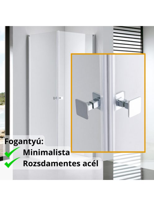 Stuxi Bari Duo 70x70 cm szögletes nyílóajtós zuhanykabin, 6 mm vízlepergető üveggel, króm elemekkel