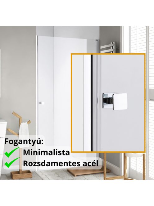 Stuxi Bari 70/80/90/100 cm széles egyszárnyú nyíló zuhanyajtó, 6 mm vízlepergető üveggel, króm profillal, 195 cm magas