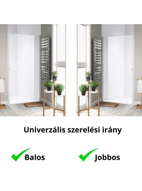 Stuxi Bari 70/80/90/100 cm széles egyszárnyú nyíló zuhanyajtó, 6 mm vízlepergető üveggel, króm profillal, 195 cm magas